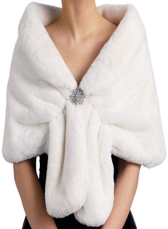 TWINKLEDE Wedding Faux Fur Shawl and Scarfs Bridal Fur Wraps and Shawls Winter Fur Stole for Brides and Bridesmaids(White) - Image 1